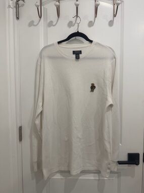 Polo by Ralph Lauren Cream Long-Sleeve Waffle Knit Shirt with Bear Patch